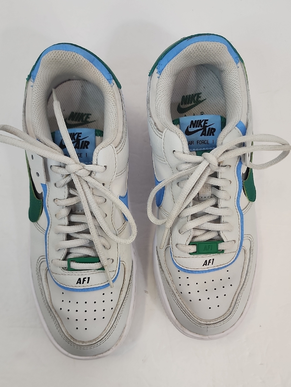 Nike Air Force 1 White Blue Green Low Top Sneakers Shoes Size 7 - Picture 6 of 13